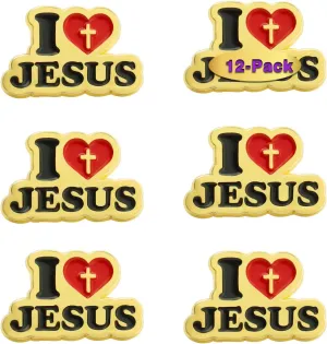 6/12/50/100 Pack Gold Cross I Love Jesus Lapel Pins (1 in) For Men Women Religious Badge pins