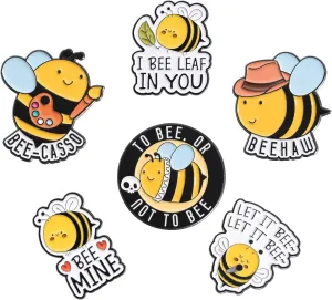 6PCS Cute Bee Enamel Pins Bulk, Cartoon Cute Funny Bee Pins with Puns, Let It Bee Backpack Hat Pin Set, Decorative Crooches Button for Jeans, Jackets, Bags, Dress, Shoes