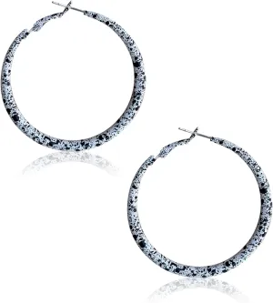 70s 80s Classic Vintage Big Colorful Matte Metal Hoop Earrings Retro Neon Large Earrings Party Dangle Drop Earrings Accessories for Women (White-Speckle)