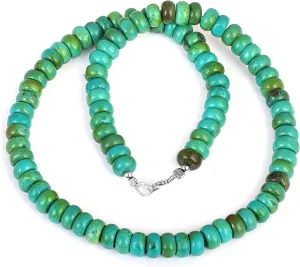 8-9 MM Dainty Natural Smooth Rondelle Turquoise Bead Necklace - Native American Navajo Arizona Southwest Jewelry - Sleeping Beauty Kingman Blue (19-20 Inch)