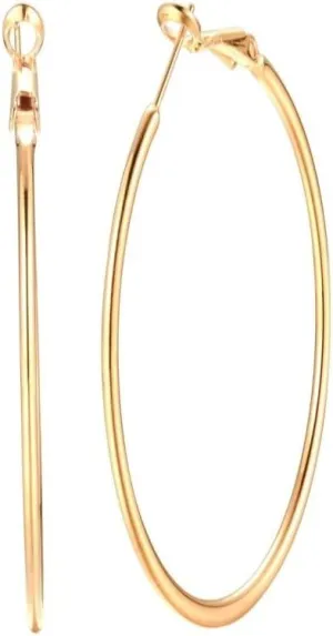 90mm 14K Yellow Gold Plated Fashion Extra Large Big Hoop Earrings For Women Girls Sensitive Ears Dainty Stainless Steel Round Circle Huggie Hoops Hypoallergenic Minimalist Hooped 3.5 Inch Jewelry Gifts