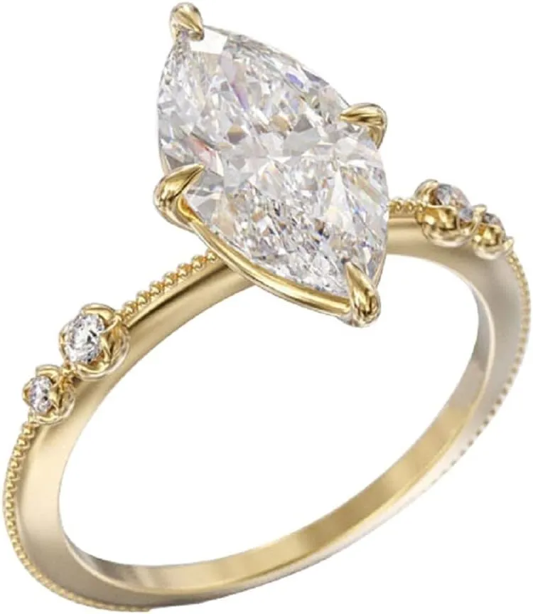 925 Silver Plated Gold Engagement Rings 9x16mm Oval Cut Solitaire Cubic Zirconia CZ Wedding Promise Rings for Her Wedding Bands for Women Size 6-10 (8)