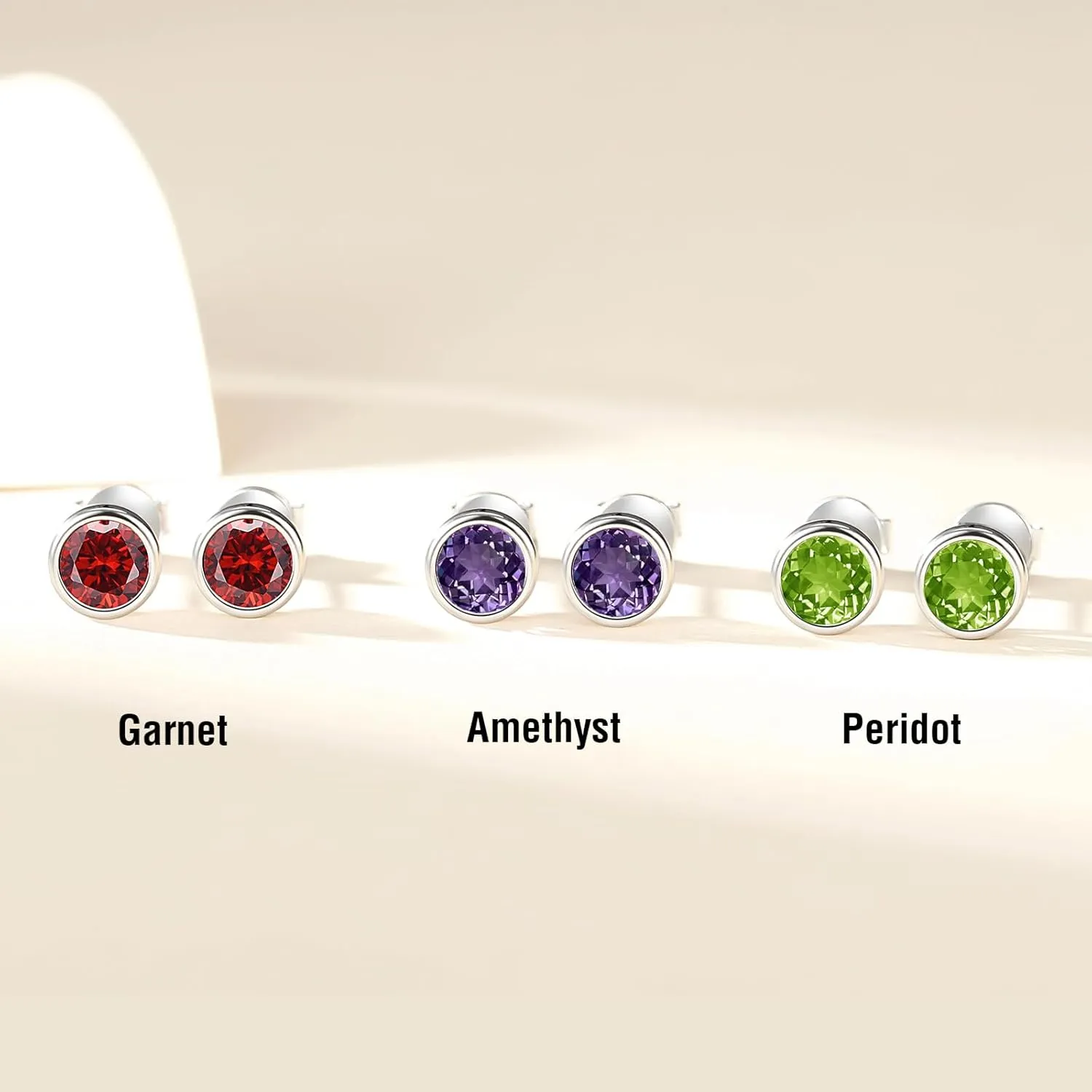 925 Sterling Silver 5MM Bezel Set Natural Black Onyx/Peridot/Amethyst/Garnet Earrings For Men Women Hypoallergenic Perfect Jewelry Gifts for Birthday Christmas
