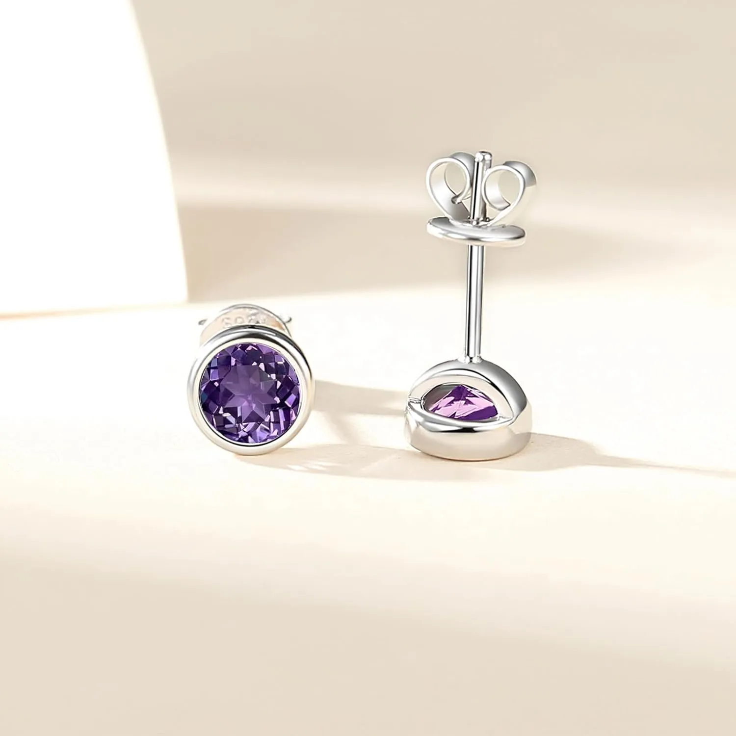 925 Sterling Silver 5MM Bezel Set Natural Black Onyx/Peridot/Amethyst/Garnet Earrings For Men Women Hypoallergenic Perfect Jewelry Gifts for Birthday Christmas
