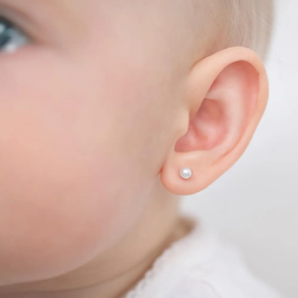 925 Sterling Silver Classic White Freshwater Cultured Pearl Toddler Earrings 3mm, 4mm & 5mm Screw Back Earrings - Simple Freshwater Cultured Pearl Earrings For Young Girls Religious Events