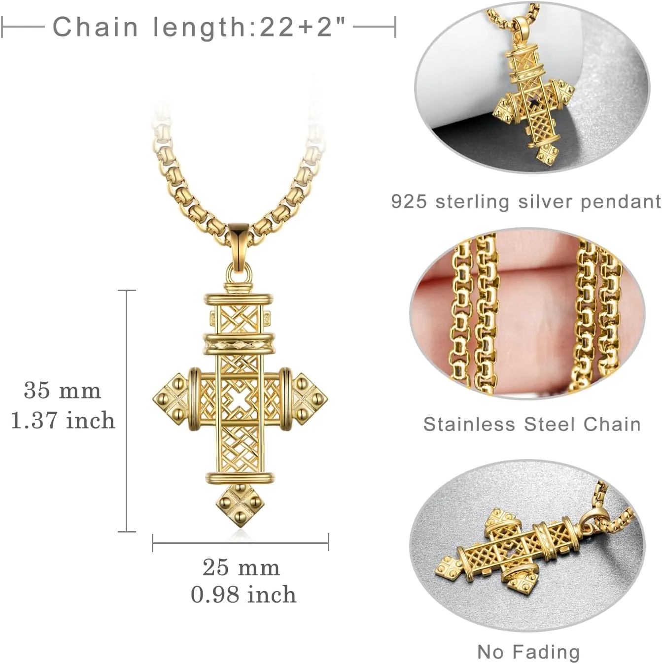 925 Sterling Silver Cross Necklace for Men Women Religious Amulets Jewelry Gifts