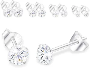 925 Sterling Silver Earrings for Women, Small Stud Earrings 2mm 3mm 4mm 5mm 6mm AAAAA Cubic Zirconia, Multiple Piercing Jewelry