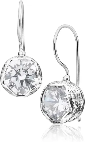 925 Sterling Silver Earrings With 2 White Round Cubic Zirconia, 10MM Bezel, Impressive Bling Effect Hypoallergenic, Nickel and Lead-free, Artisan Handcrafted Designer, French Wire Back, Made In Israel
