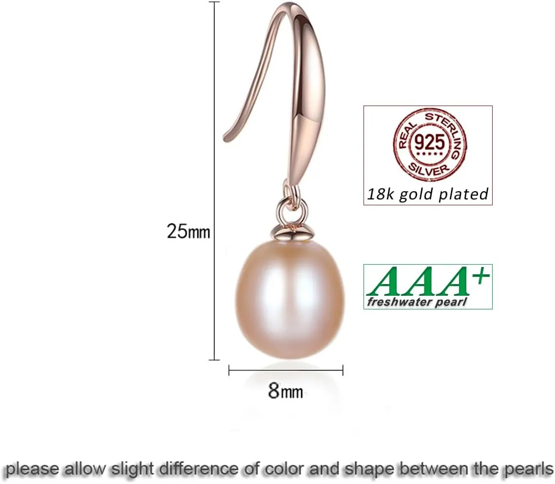 925 Sterling Silver Handpicked AAA  Quality Freshwater Cultured Pearl Earrings for Women, Classic S925 Fishhook Drop Dangle Ear Hook With Gift Box