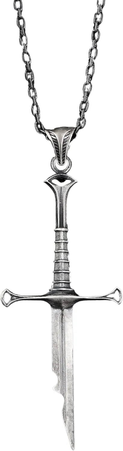 925 Sterling Silver Oxidized Narsil Broken Sword Necklace , Lord Power Pendant , Broken Sword , Authentic Broken Sword Replica , Medieval Fantasy Collectible , Perfect for Cosplay, Display, and Gifts