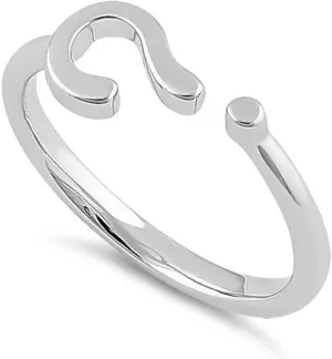 925 Sterling Silver Oxidized Platinum Plated Question Mark Women Silver Ring