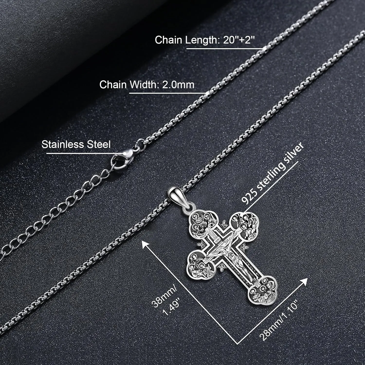 925 Sterling Silver Patron Saint Medals Amulet Protection Pandent Necklace Cross Faith Jewelry for Men(2.5mm 22" 2" Rolo Chain)