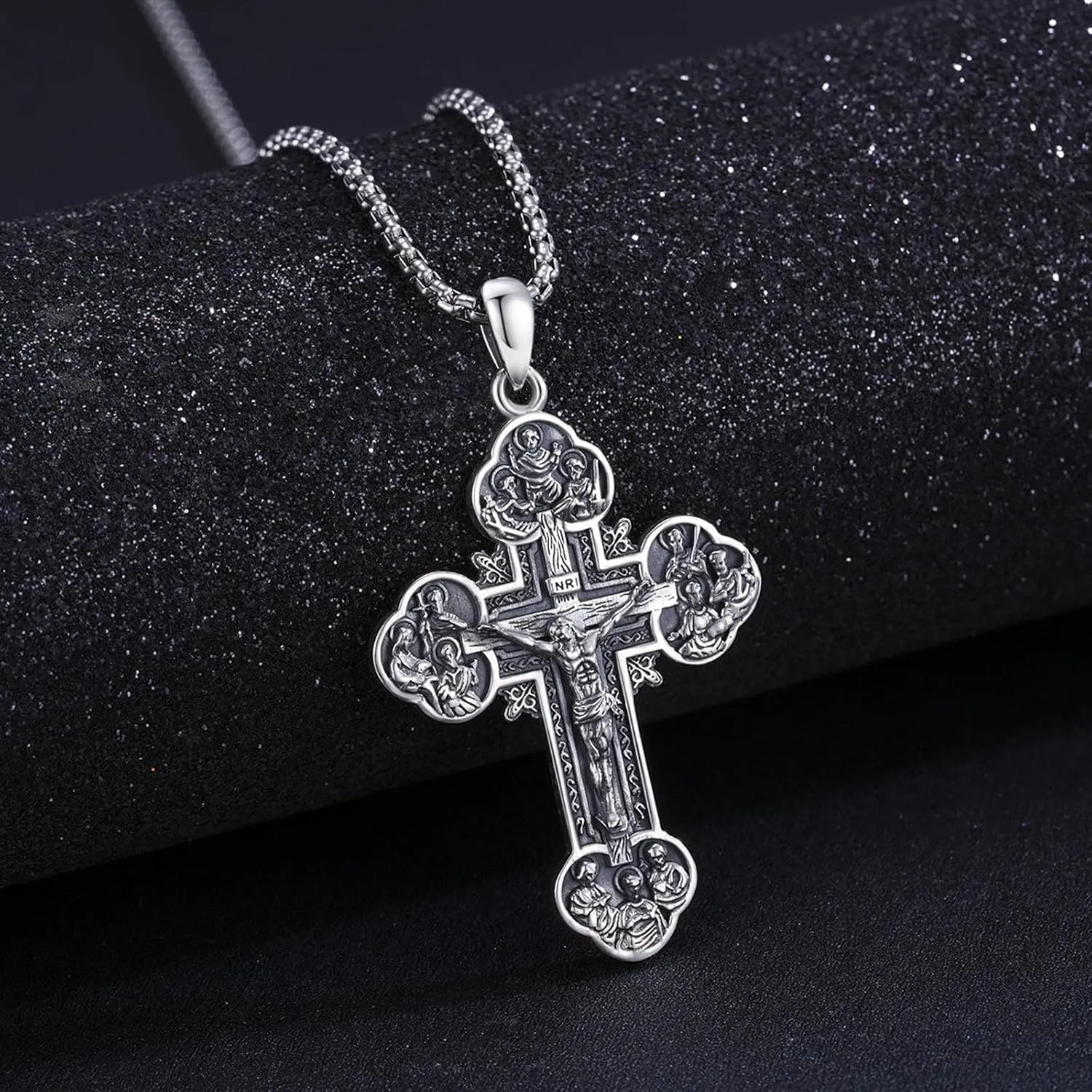 925 Sterling Silver Patron Saint Medals Amulet Protection Pandent Necklace Cross Faith Jewelry for Men(2.5mm 22" 2" Rolo Chain)