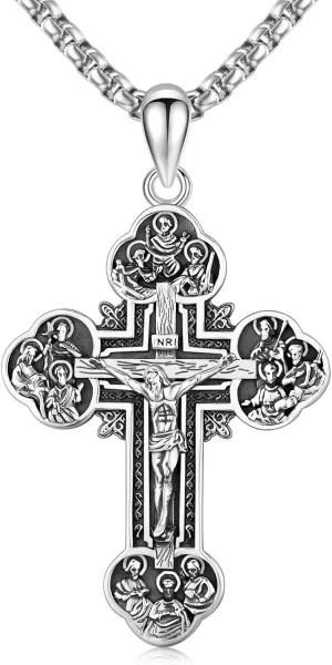 925 Sterling Silver Patron Saint Medals Amulet Protection Pandent Necklace Cross Faith Jewelry for Men(2.5mm 22" 2" Rolo Chain)