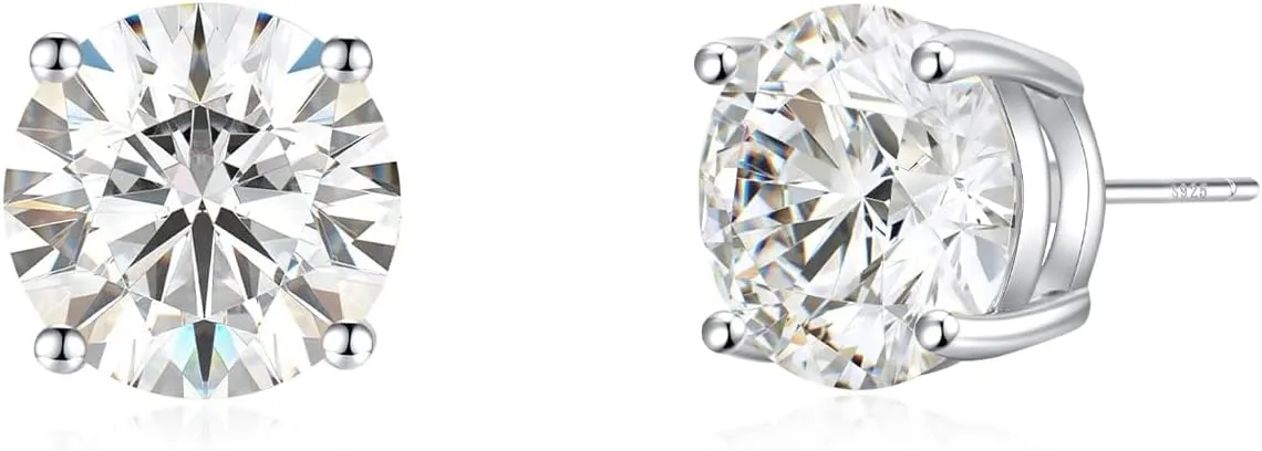 925 Sterling Silver Post Earrings Simulated Diamond Round Cubic Zirconia 4 Pong Ear Stud Set for Women for Men 7-10MM