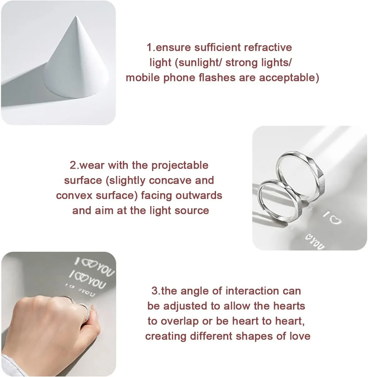 925 Sterling Silver Promise Ring for Her Him Couple Personalized Handmade Projection Ring Adjustable I Love You Engagement Wedding Ring for Women Girlfriend Gift