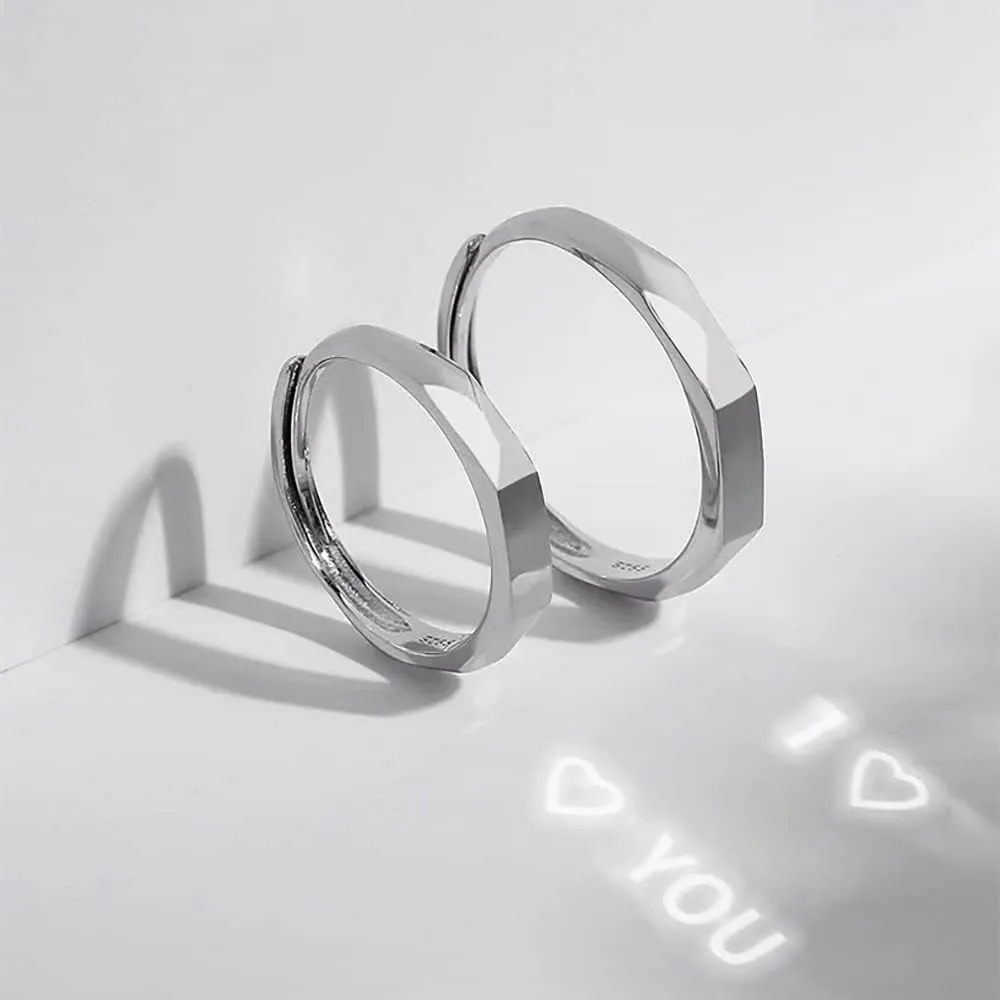 925 Sterling Silver Promise Ring for Her Him Couple Personalized Handmade Projection Ring Adjustable I Love You Engagement Wedding Ring for Women Girlfriend Gift
