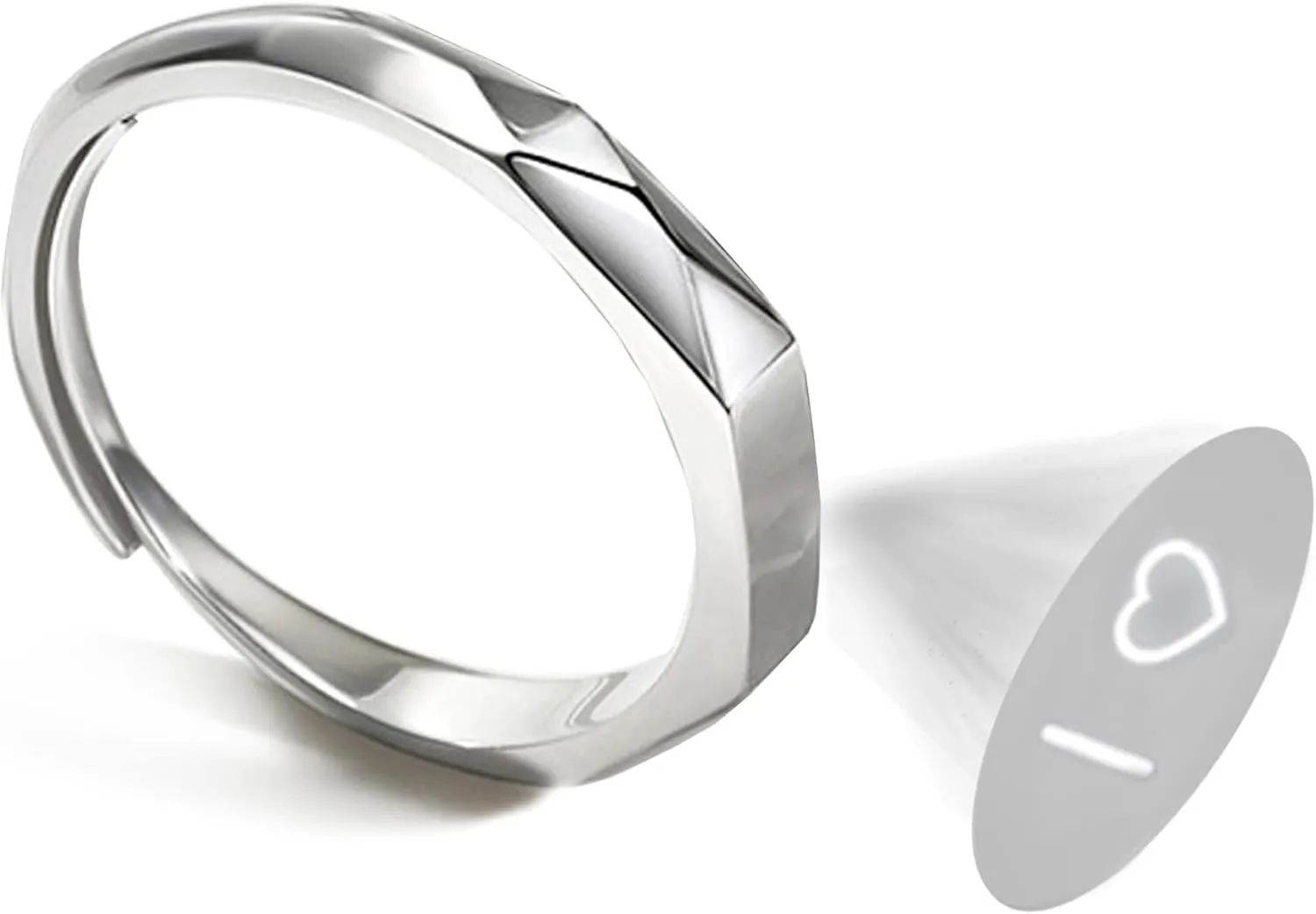925 Sterling Silver Promise Ring for Her Him Couple Personalized Handmade Projection Ring Adjustable I Love You Engagement Wedding Ring for Women Girlfriend Gift