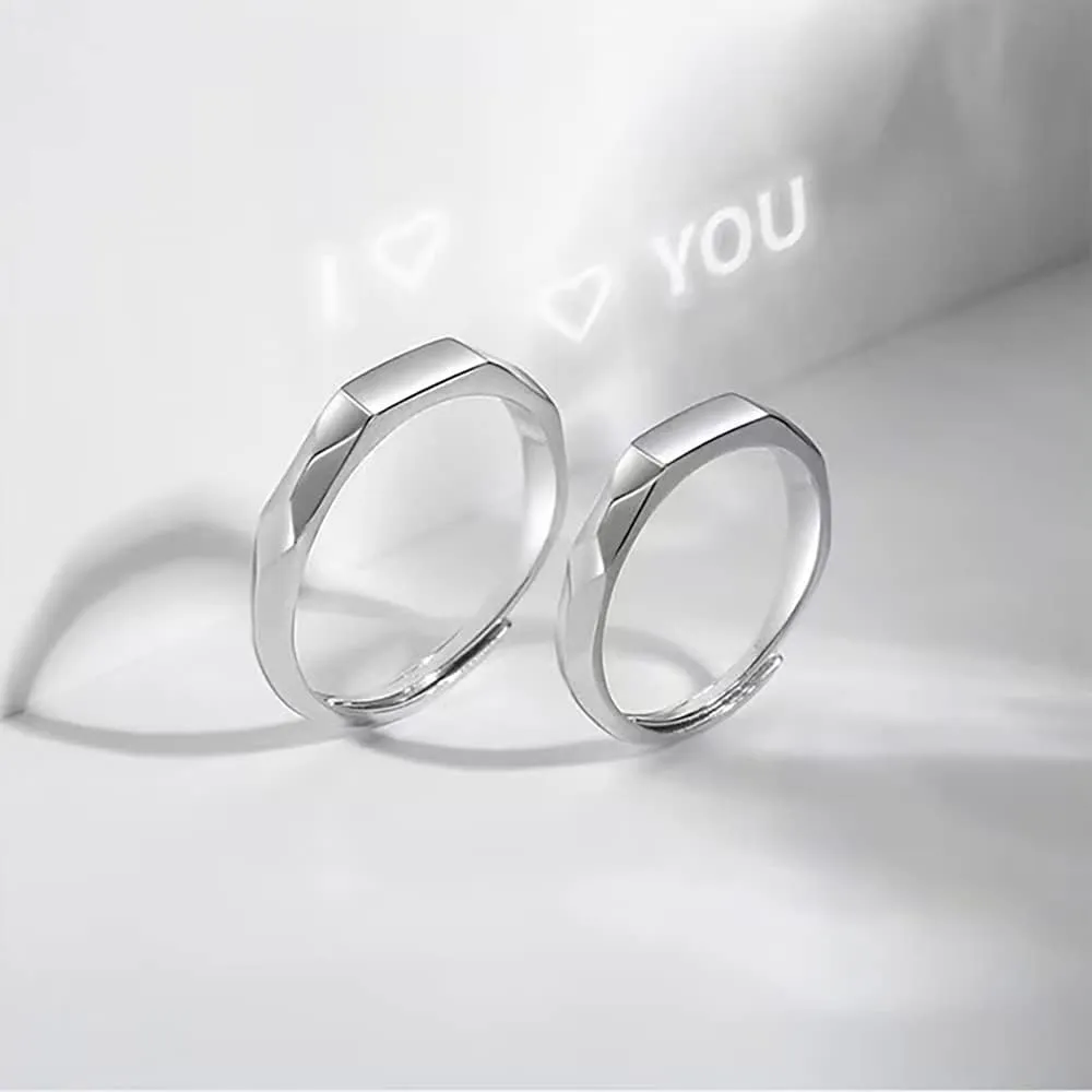 925 Sterling Silver Promise Ring for Her Him Couple Personalized Handmade Projection Ring Adjustable I Love You Engagement Wedding Ring for Women Girlfriend Gift