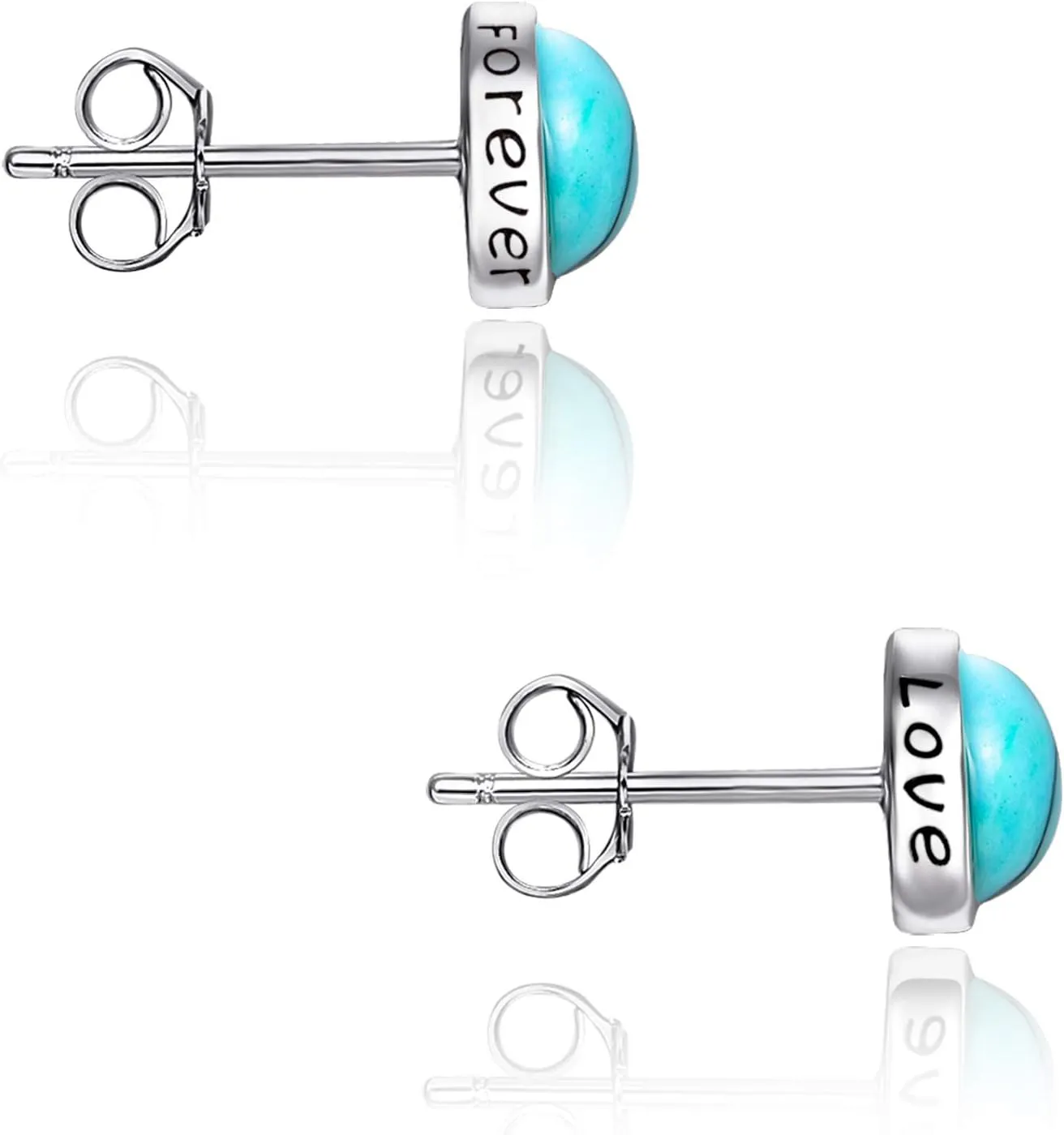 925 Sterling Silver Turquoise Studs Hypoallergenic Earrings for Sensitive Ears with Romantic "Forever" "Love" Engraving, Turquoise Jewelry Mother Day for Women Girlfriend-4MM 6MM