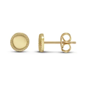 9K Yellow Gold Beaded Mirror Stud Earrings
