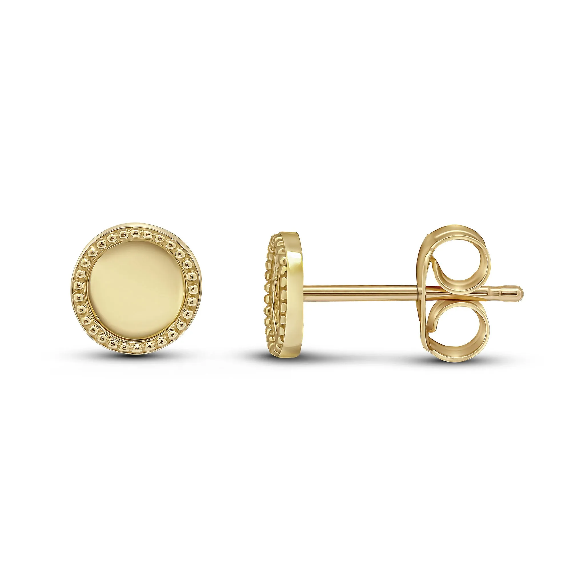 9K Yellow Gold Beaded Mirror Stud Earrings