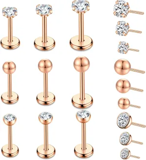 9pcs Threadless Push in Nose Rings Studs for Multiple Piercing,316L Surgical Stainless Steel Lip Rings Studs Labret Jewelry Cartilage Tragus Helix Earrings Studs Monroe Medusa Piercing Jewelry for Women Men