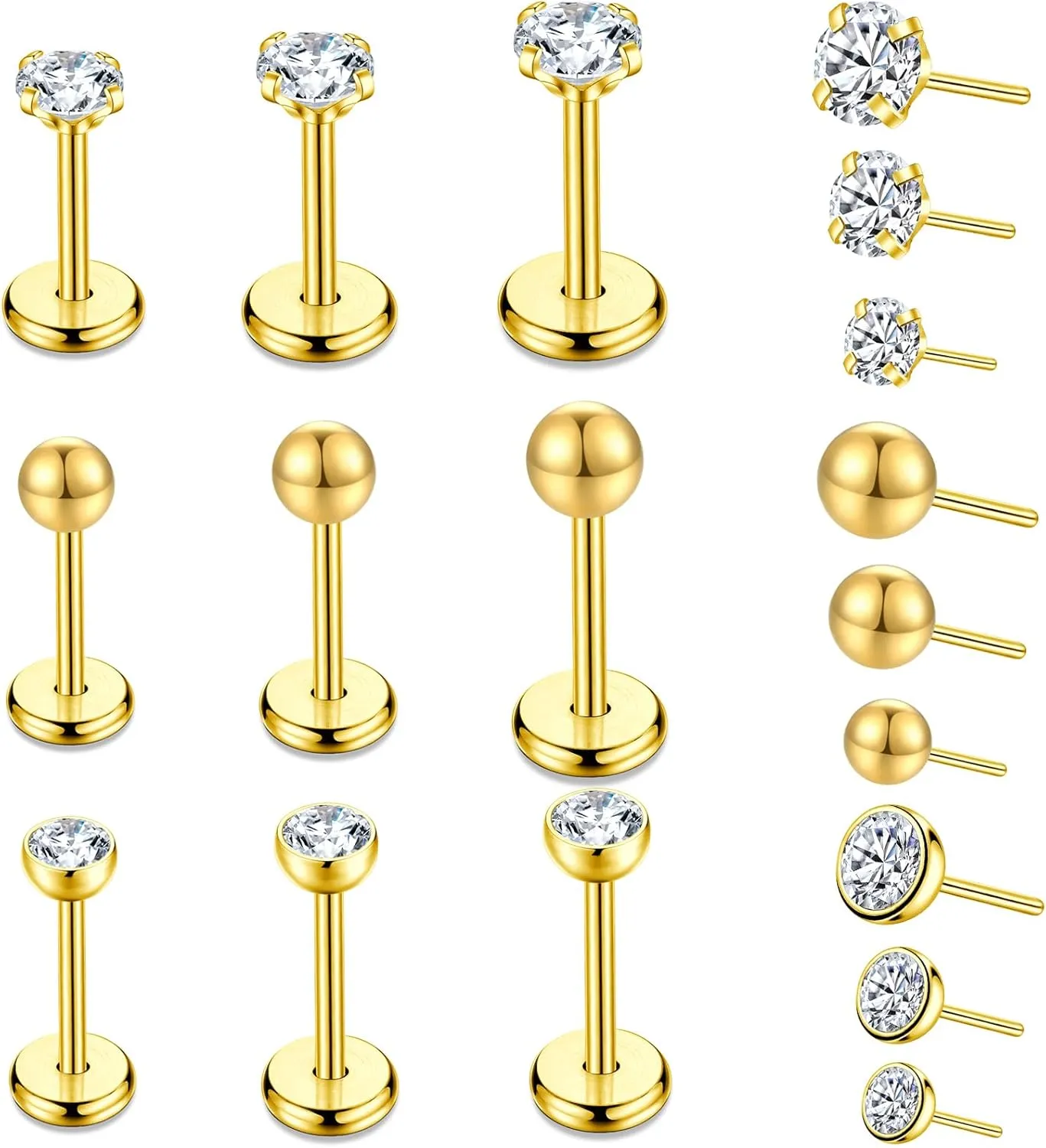 9pcs Threadless Push in Nose Rings Studs for Multiple Piercing,316L Surgical Stainless Steel Lip Rings Studs Labret Jewelry Cartilage Tragus Helix Earrings Studs Monroe Medusa Piercing Jewelry for Women Men
