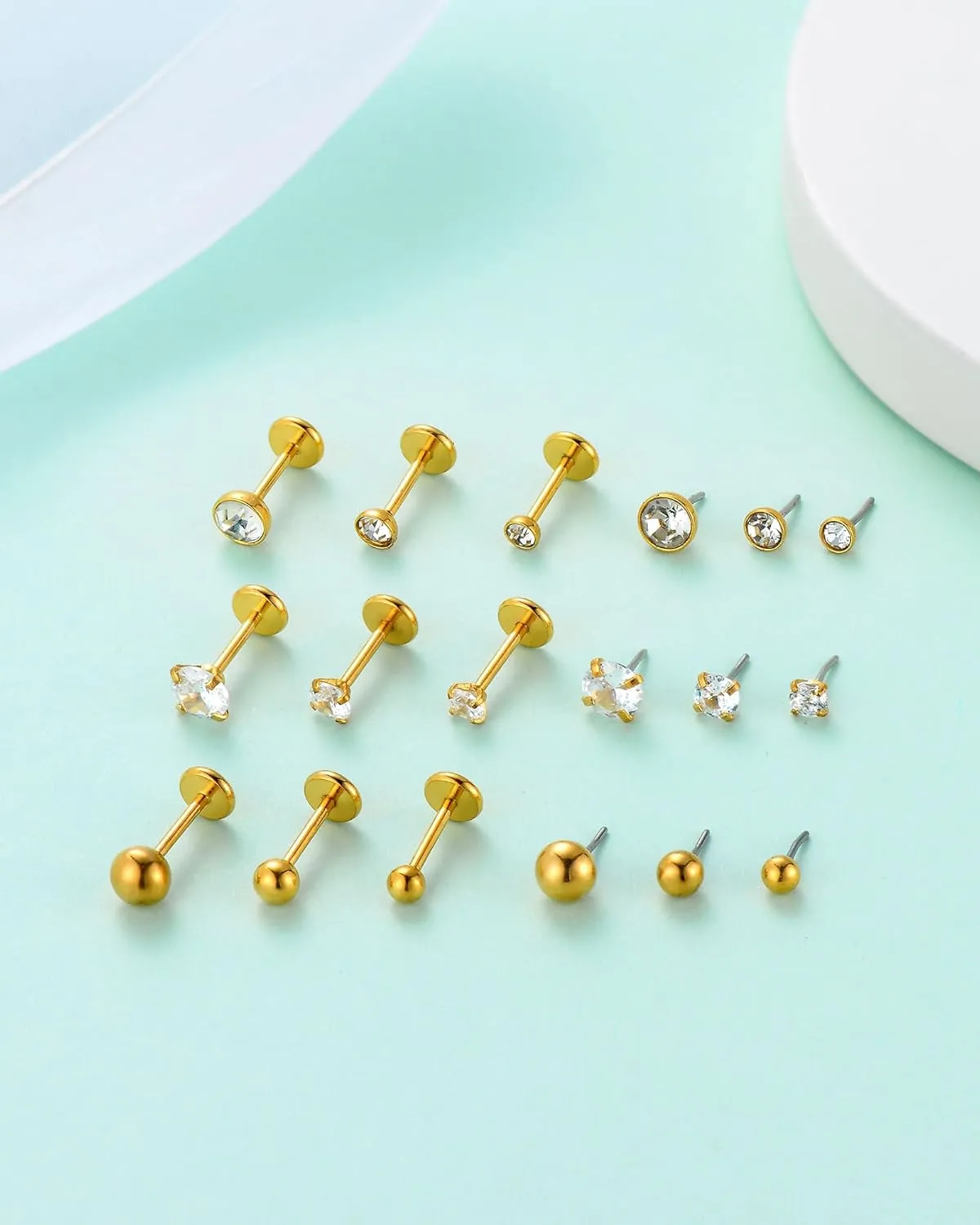 9pcs Threadless Push in Nose Rings Studs for Multiple Piercing,316L Surgical Stainless Steel Lip Rings Studs Labret Jewelry Cartilage Tragus Helix Earrings Studs Monroe Medusa Piercing Jewelry for Women Men