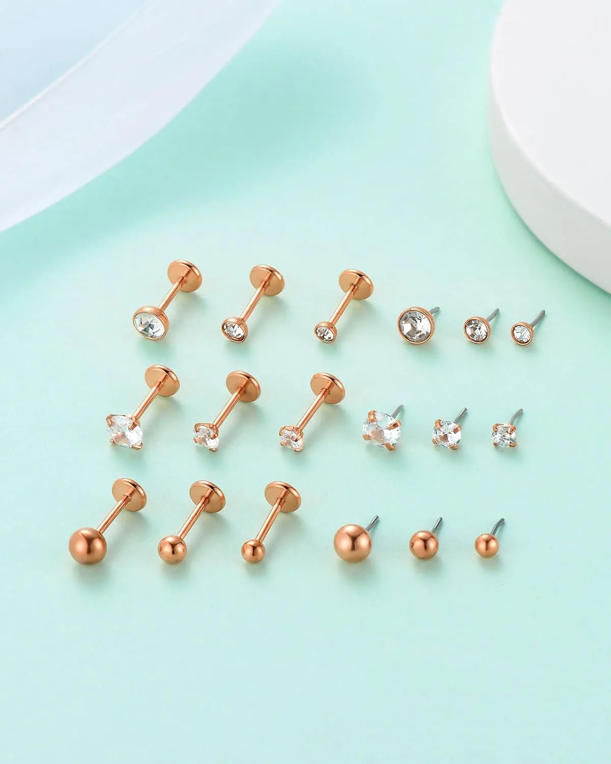 9pcs Threadless Push in Nose Rings Studs for Multiple Piercing,316L Surgical Stainless Steel Lip Rings Studs Labret Jewelry Cartilage Tragus Helix Earrings Studs Monroe Medusa Piercing Jewelry for Women Men
