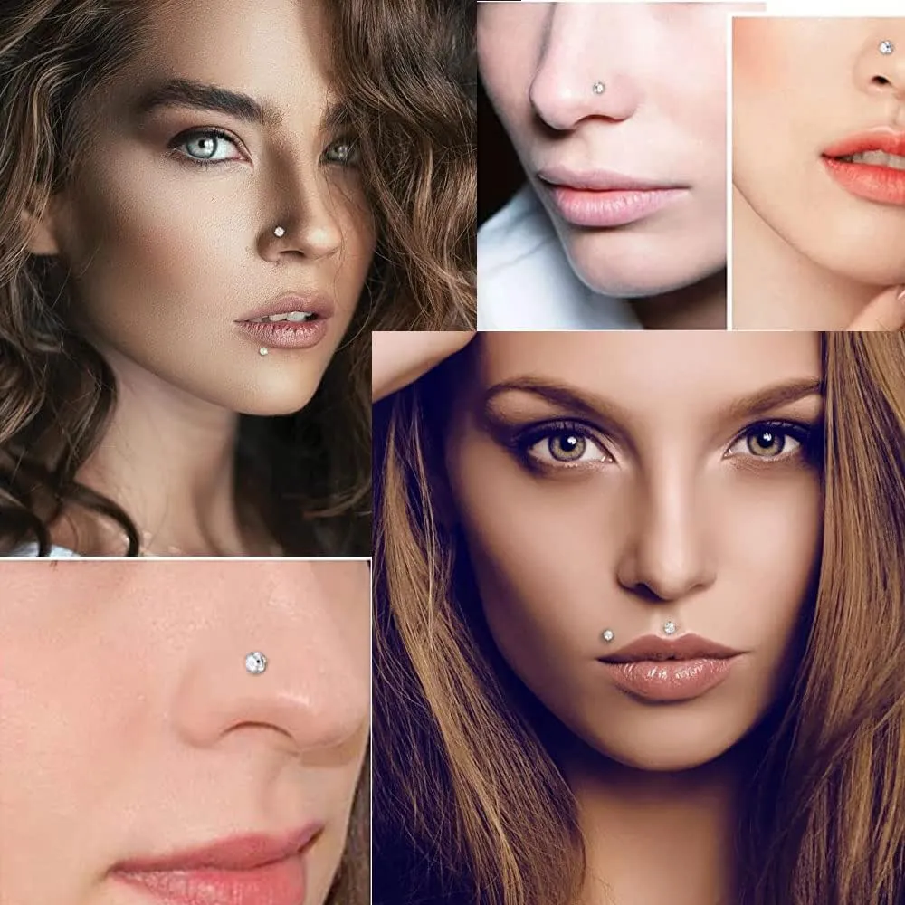 9pcs Threadless Push in Nose Rings Studs for Multiple Piercing,316L Surgical Stainless Steel Lip Rings Studs Labret Jewelry Cartilage Tragus Helix Earrings Studs Monroe Medusa Piercing Jewelry for Women Men