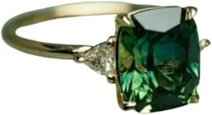 AARK & CO, 3.00Ct Cushion Cut Green Emerald Lab Created Diamond Solitaire Engagement Ring 14K Yellow Gold Finish, 925 Sterling Silver
