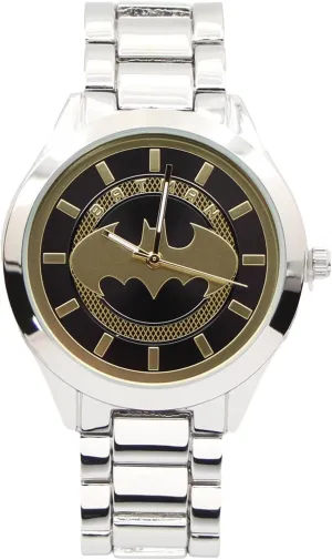 Accutime Batman Classic Logo White and Gold Analog Watch with Metal Band