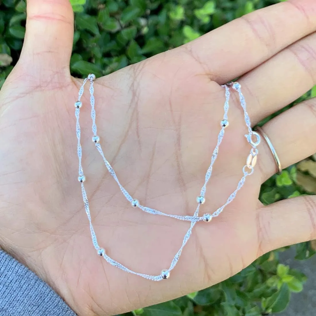 Adabele Solid Sterling Silver Gold Satellite Chain Anklet 3mm Bead Station 9 10 11 Inch Cute Dainty Hypoallergenic Nickel Free Women Jewelry Made in Italy