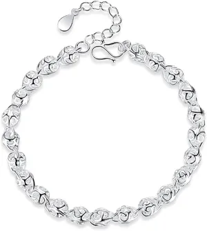Adjustable Sterling Silver Bangle Bracelet,Chain Bracelets,Ladies Sterling Silver Bracelet Elegant Hand Carve Hollow Silver Beads Bracelet Friendship Bracelet Sterling Silve