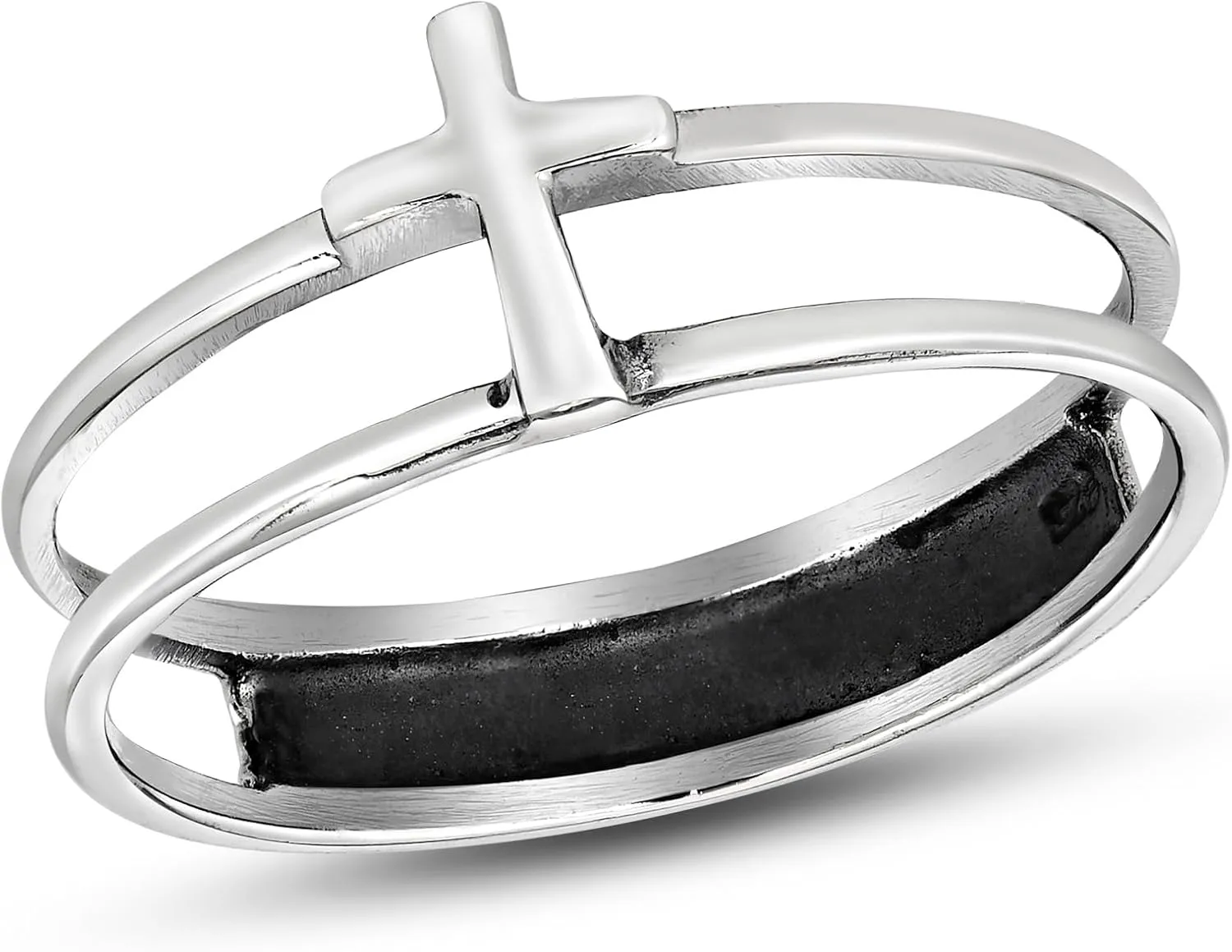 AeraVida 925 Sterling Silver Cross Inspirational Faith Symbol Double Band Ring-9 | Sterling Silver Cross Ring