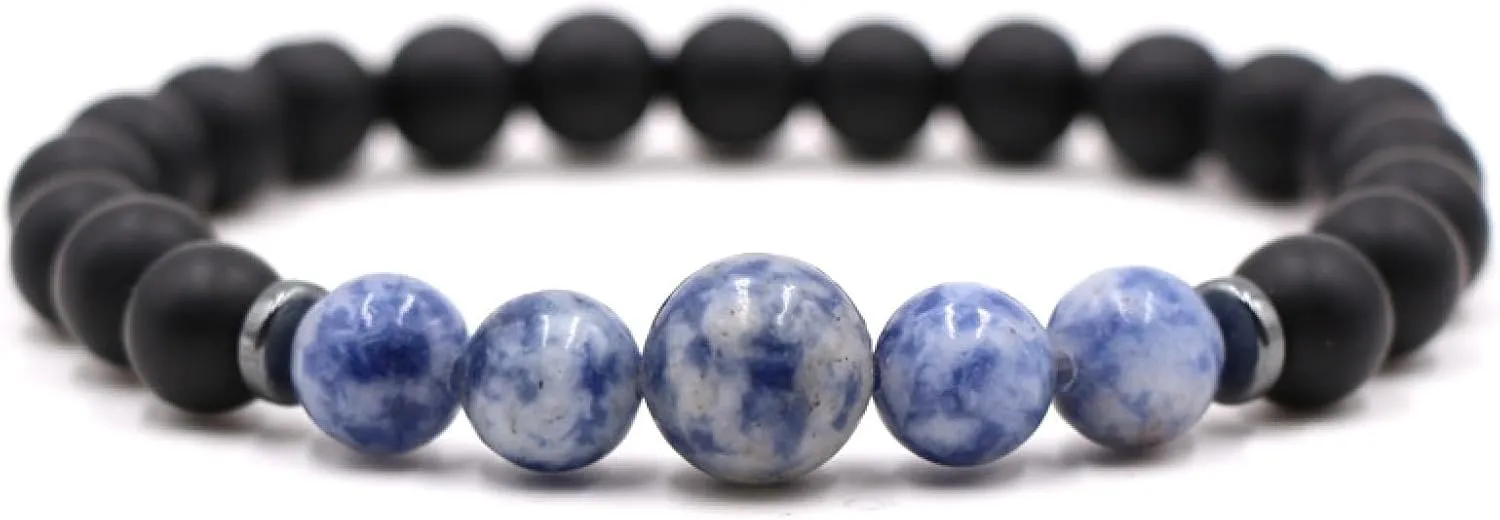 Aienid Bestfriends Braclets, Bracelets Beads Crystal White Magnesite Elastic Round Smooth Natural Stone Beads Nature Stone for Men Women Fathers Day