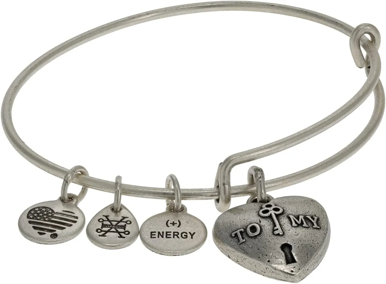 Alex and Ani Connections Expandable Bangle for Women, Love Symbols Charms, Rafaelian Finish, 2 to 3.5 in