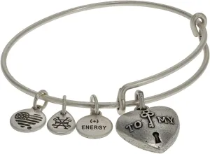 Alex and Ani Connections Expandable Bangle for Women, Love Symbols Charms, Rafaelian Finish, 2 to 3.5 in