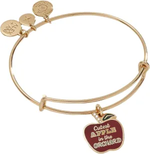 Alex and Ani Cutest Apple in the Orchard Expandable Wire Bangle Bracelet, Shiny Gold Finish, Red Charm, 2 to 3.5 in