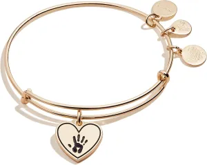 Alex and Ani Forever Touched My Heart Expandable Wire Bangle, Shiny Antique Gold Finish, Black Charm, 2 inches to 3.5 inches
