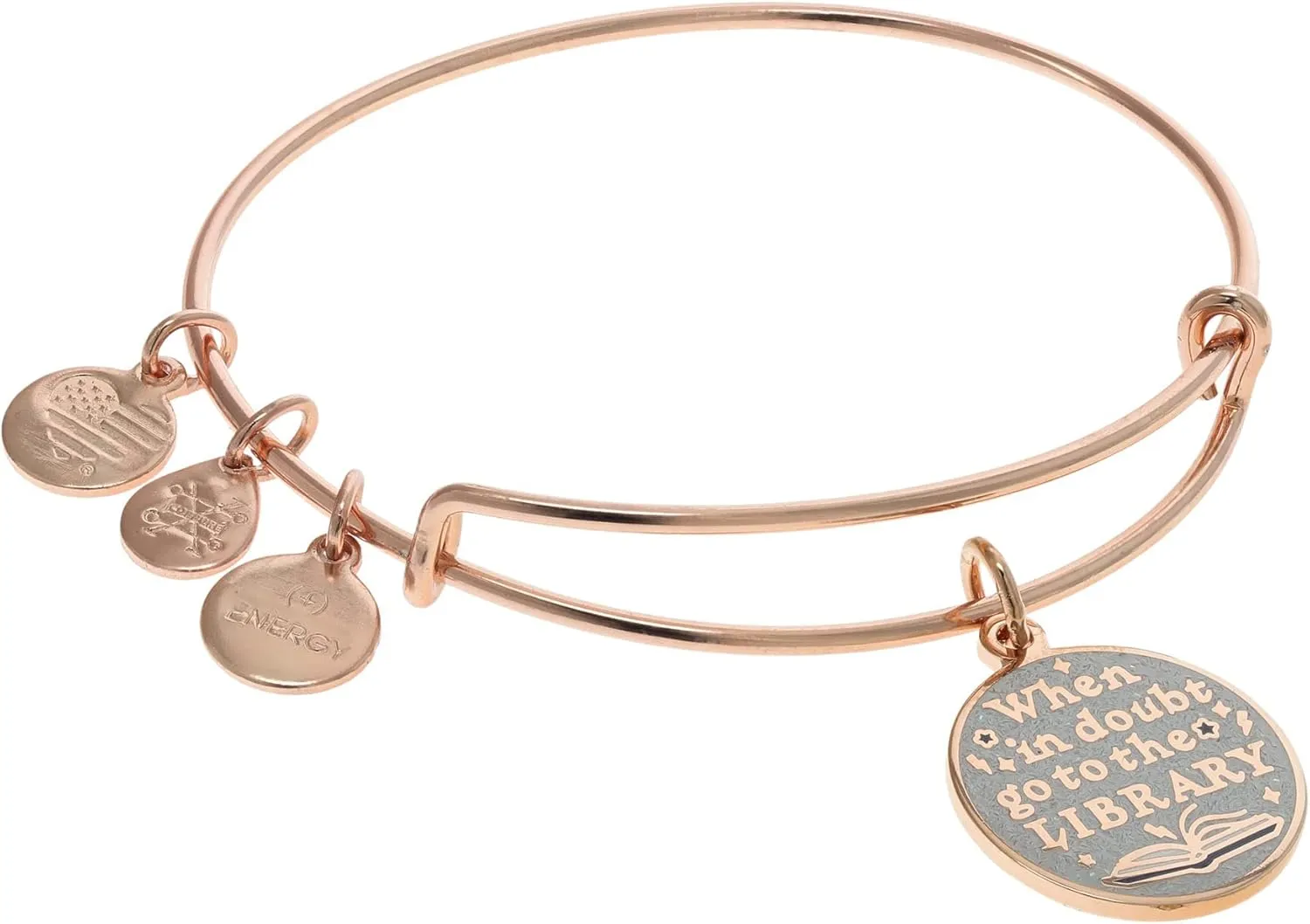 Alex and Ani Harry Potter Go to the Library Expandable Charm Bangle Bracelet, Shiny Rose Gold Finish, Multi-Colored, 2 to 3.5 in