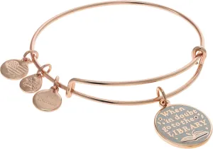 Alex and Ani Harry Potter Go to the Library Expandable Charm Bangle Bracelet, Shiny Rose Gold Finish, Multi-Colored, 2 to 3.5 in