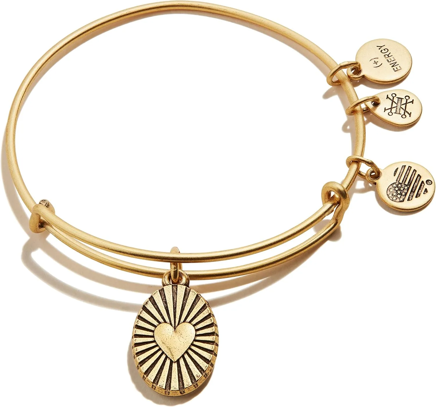 Alex and Ani Path of Symbols Expandable Bangle for Women, Heart Embossed Charm, Rafaelian Gold Finish, 2 to 3.5 in