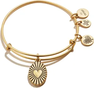 Alex and Ani Path of Symbols Expandable Bangle for Women, Heart Embossed Charm, Rafaelian Gold Finish, 2 to 3.5 in