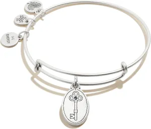 Alex and Ani Path of Symbols Expandable Bangle for Women, Key to Wisdom Charm, Rafaelian Silver Finish, 2 to 3.5 in