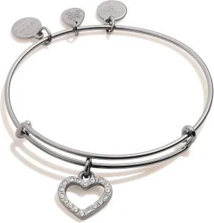 Alex and Ani Path of Symbols Expandable Bangle for Women, Pave Heart Charm, Midnight Silver Finish, 2 to 3.5 in