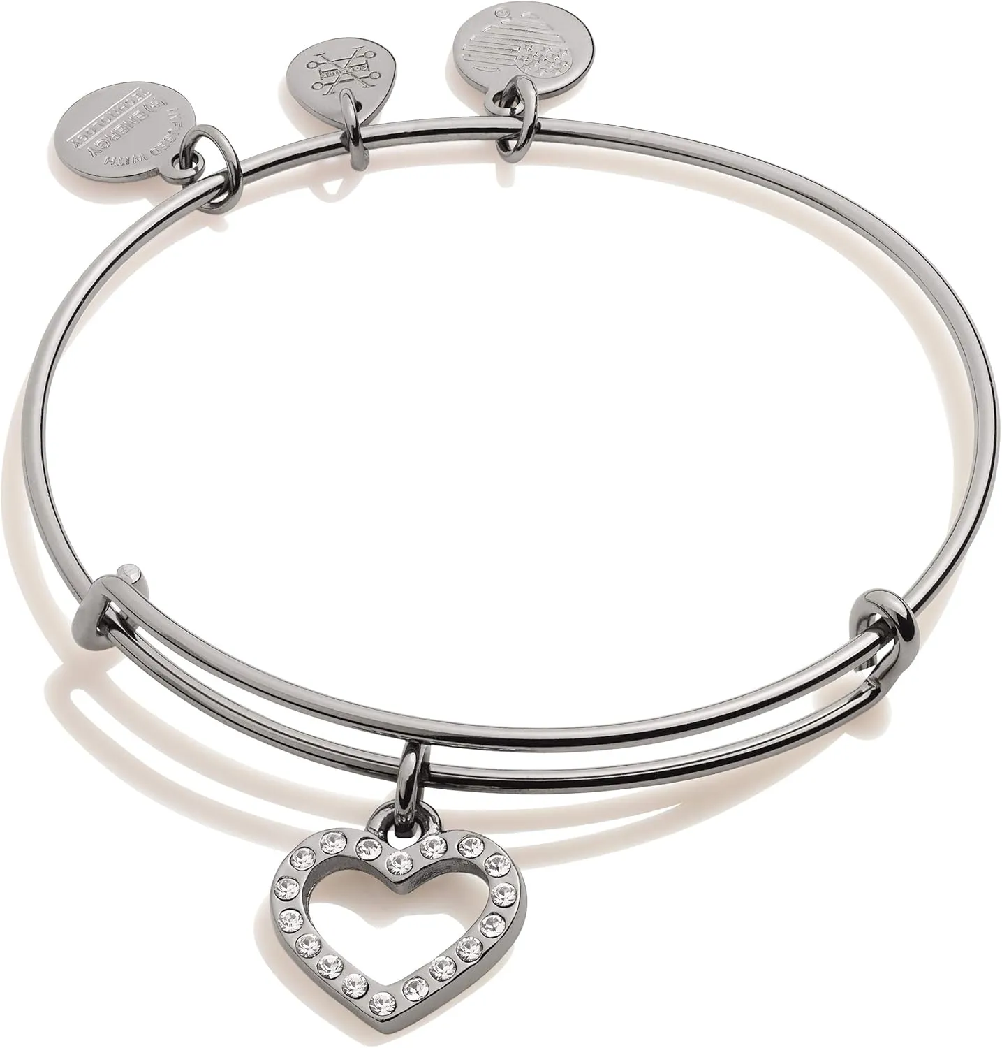 Alex and Ani Path of Symbols Expandable Bangle for Women, Pave Heart Charm, Midnight Silver Finish, 2 to 3.5 in