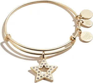 Alex and Ani Path of Symbols Expandable Bangle for Women, Pave Star Charm, Shiny Gold Finish, 2 to 3.5 in