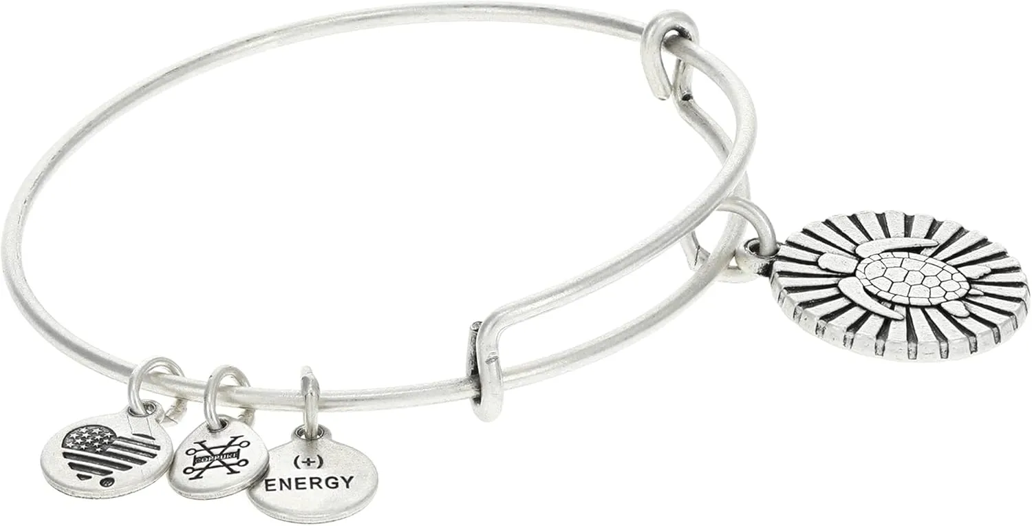 Alex and Ani Path of Symbols Expandable Bangle for Women, Sea Turtle Charm, Rafaelian Silver Finish, 2 to 3.5 in